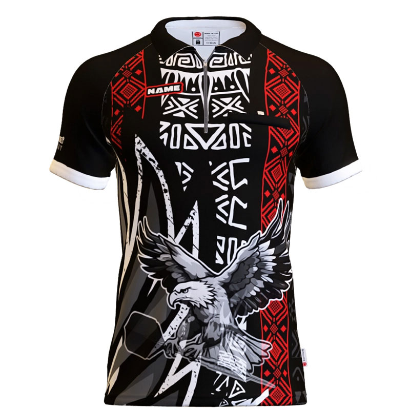 Crazy-Eagle-Dartshirt-schwarz-rot Standardkragen